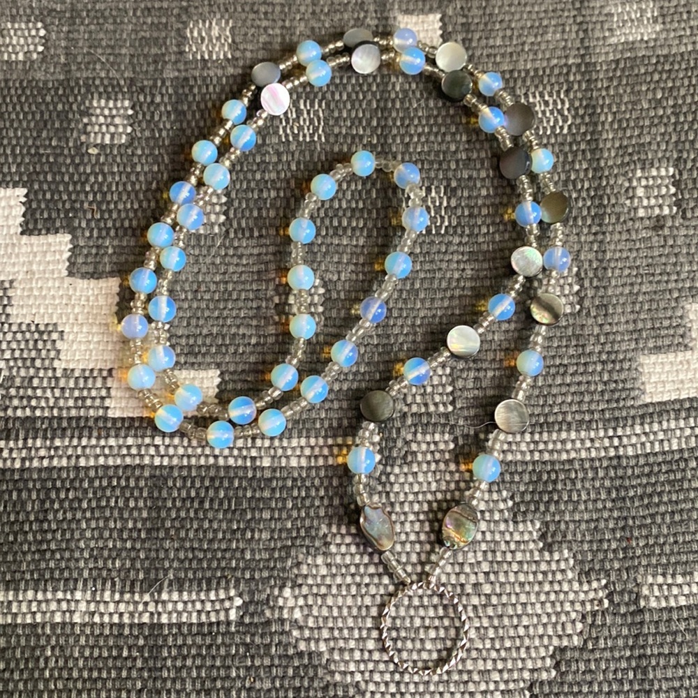 Genuine moonstone and abalone shell lanyard